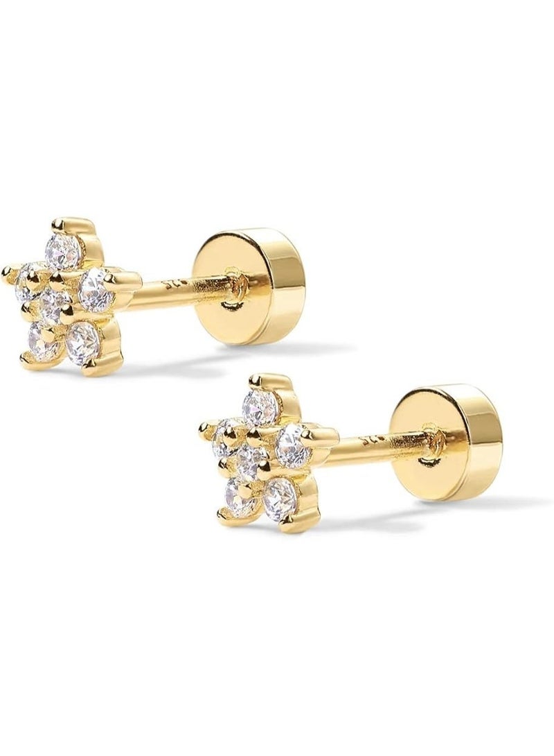 Ucanbe 14K Gold Plated Flat Back Earrings with Solid 925 Sterling Silver Posts, Helix Cartilage Cubic Zirconia Stud Earrings for Women, Trendy Hypoallergenic Jewelry - Image 3